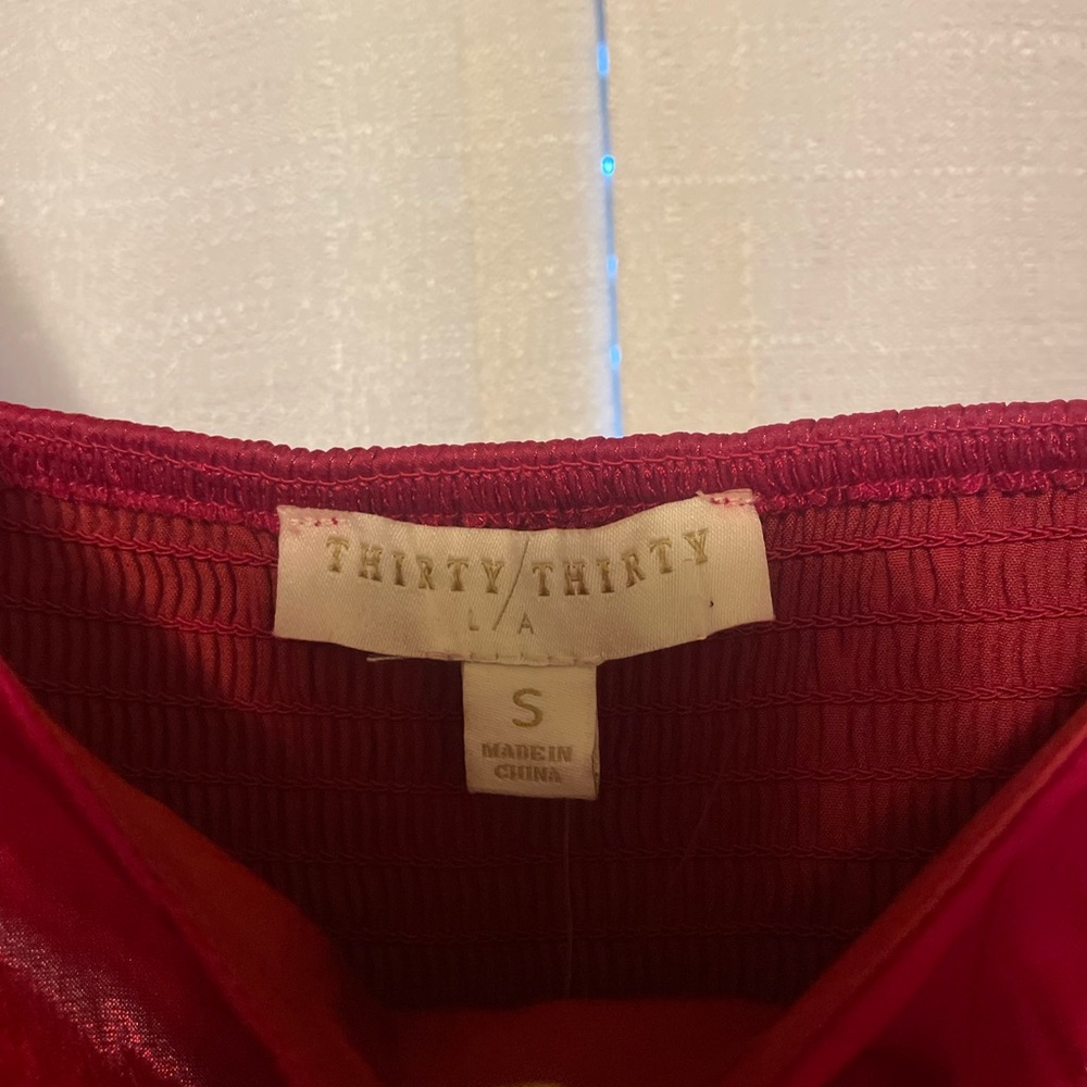 NWT Red Sheer Puff Sleeve Dress - Picture 2 of 4